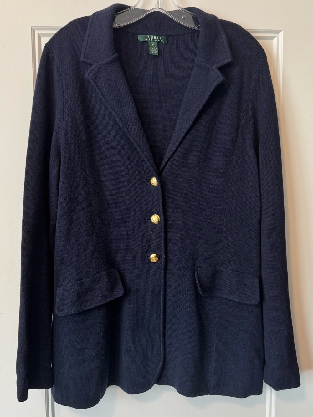 Lauren Ralph Lauren Navy Blue Cotton Knit Blazer Gold Buttons XL - Picture 2 of 6